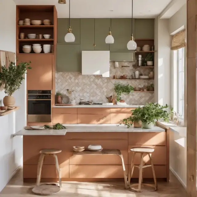 Concept render: Kitchen, warm terracotta, placeholder imagery