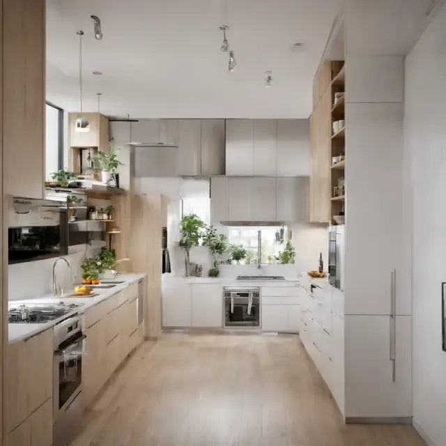 Concept render: Kitchen, compact galley, placeholder imagery